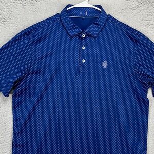 Stitch Adult Mens Golf Polo Shirt XL Blue Pink Polka Dots Athletic Stretch Rugby
